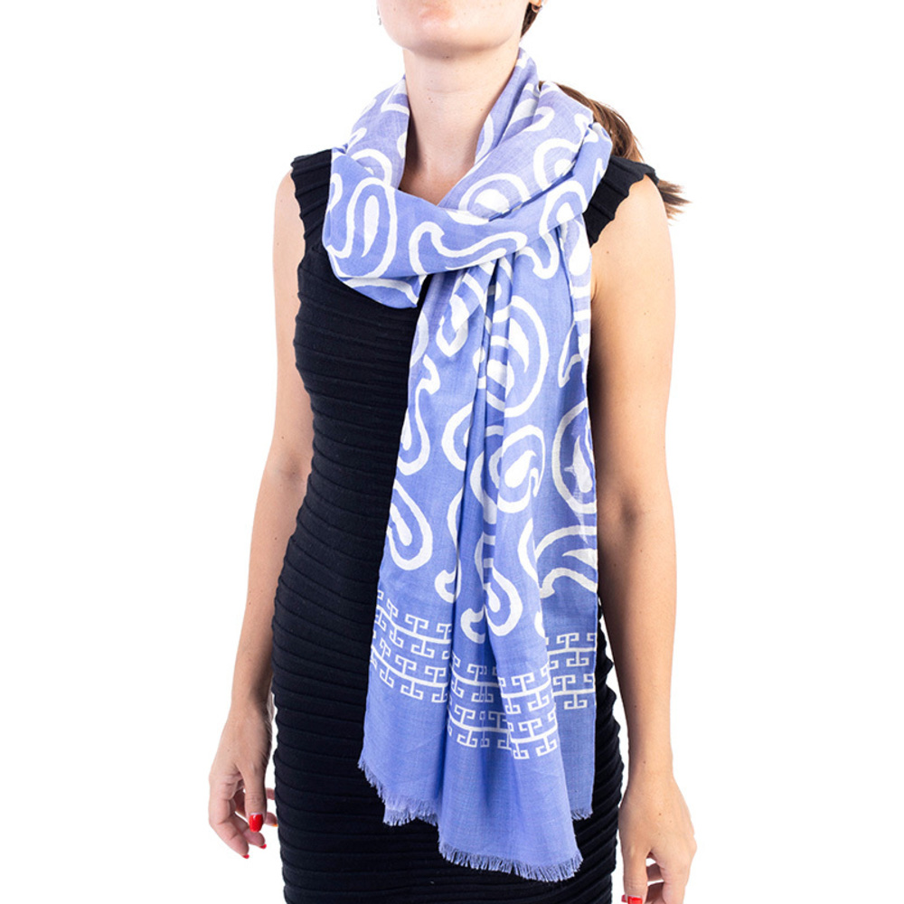 KITON STATE BLUE, WHITE PALANTIN SCARF | WOMENS SIZE 58X174